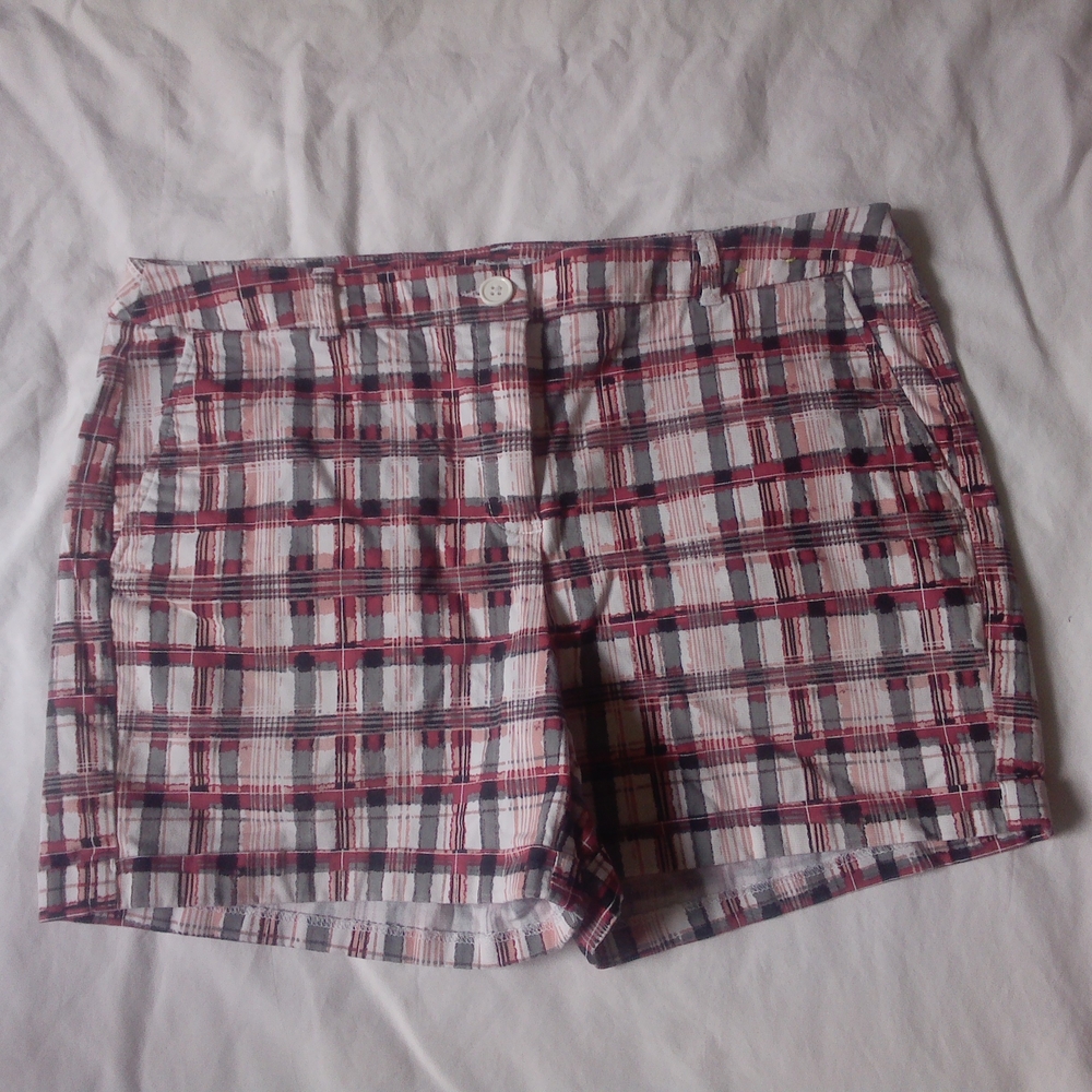 Pink and White Shorts with Plaid Design